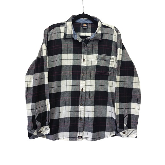 Dickies Tops - Dickies Womens XL Black White Red Plaid Cotton Flannel Button Up Shirt LS